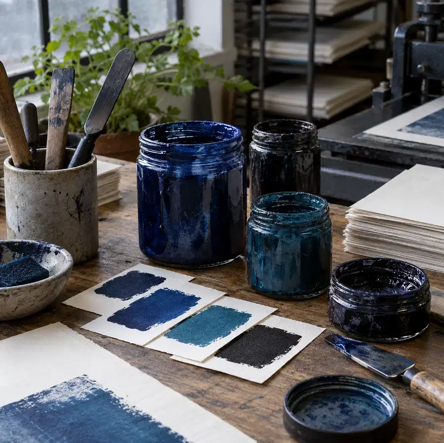 Illustration of print businesses equipment and workspace